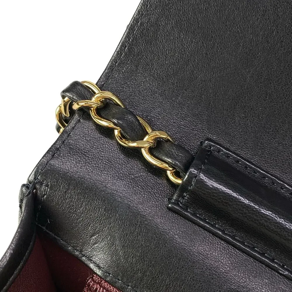 Chanel Single Flap Matelasse Shoulder Bag A03570 Black Gold Lambskin Hardware