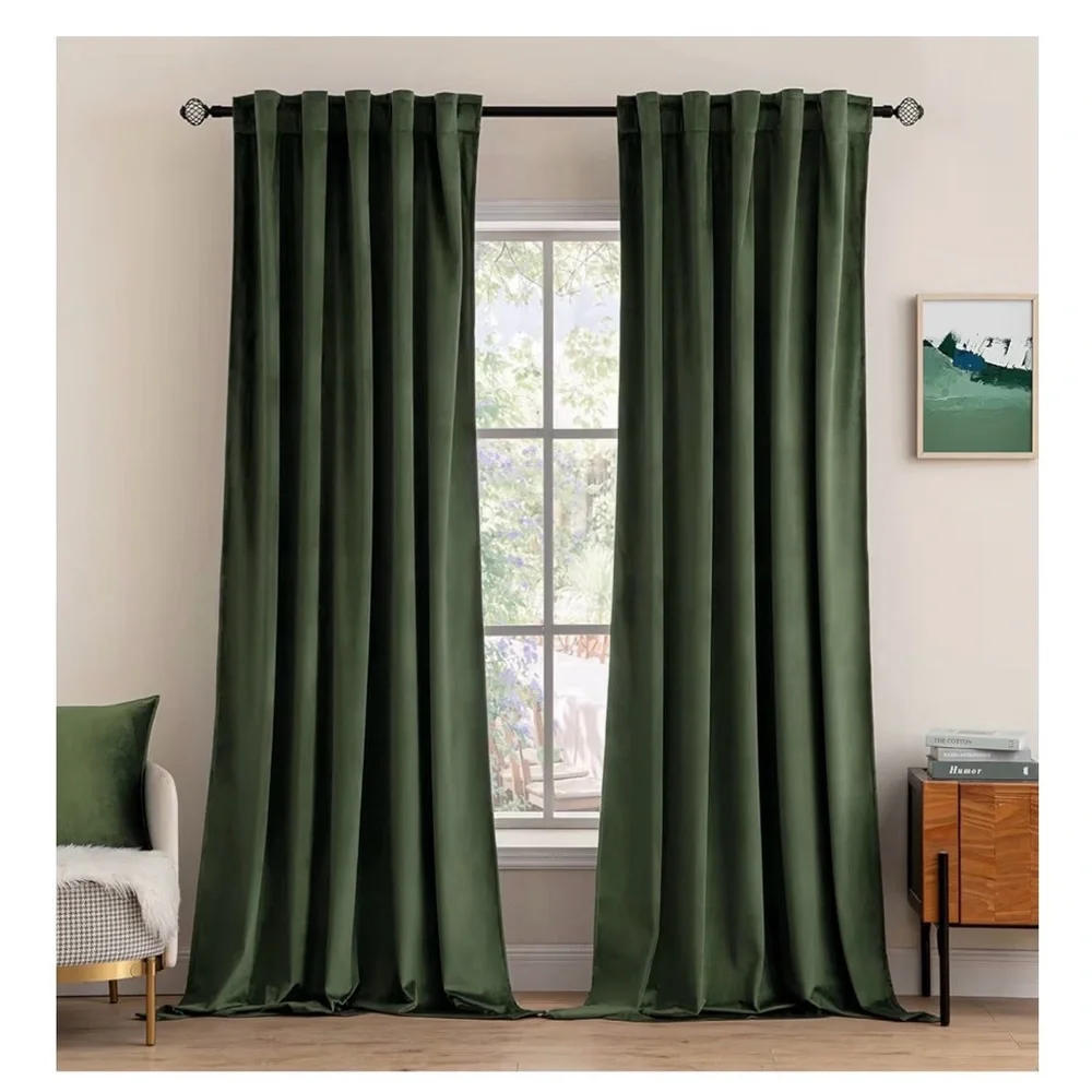 Deep Green Velvet Curtains - 52” W x 84” L