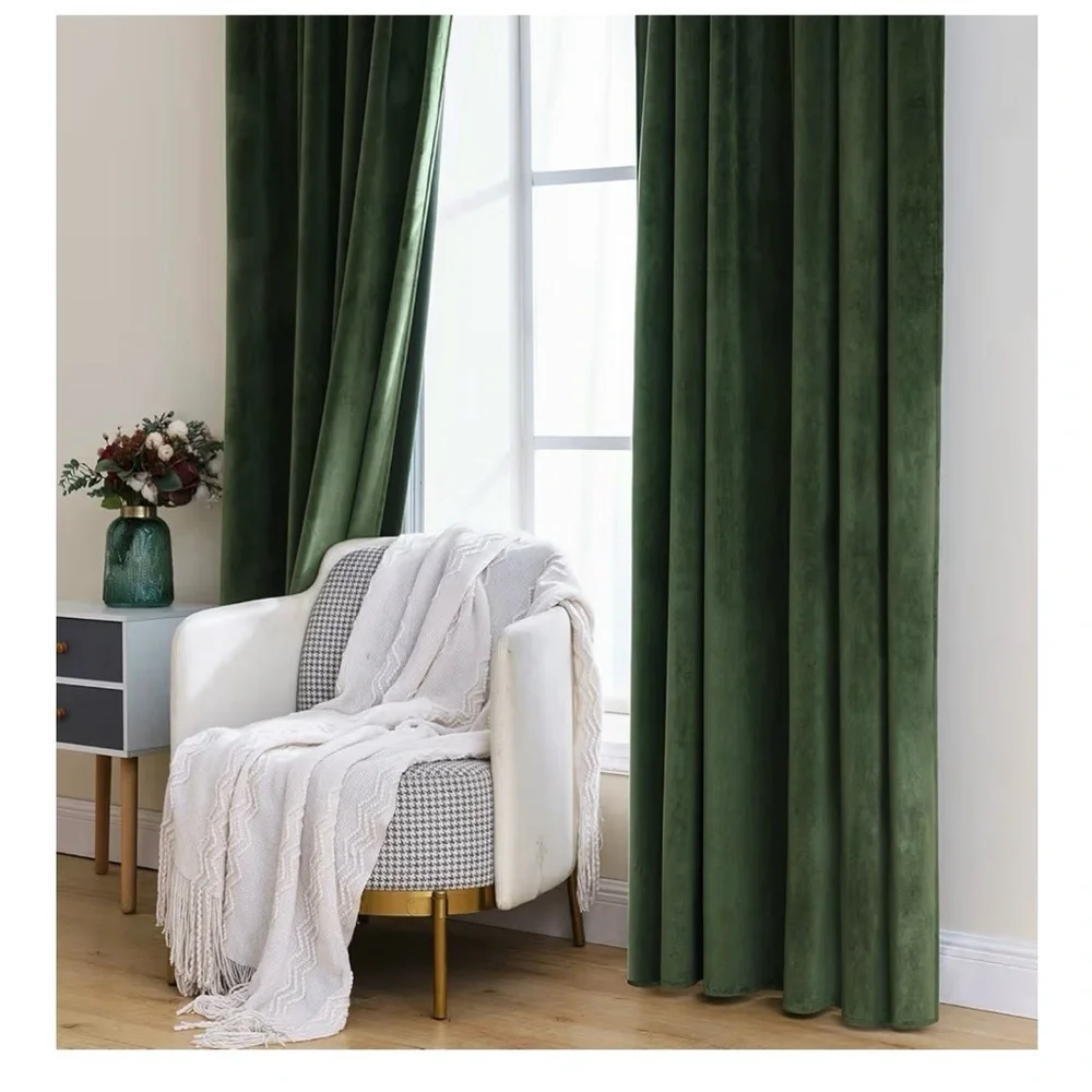 Deep Green Velvet Curtains - 52” W x 84” L