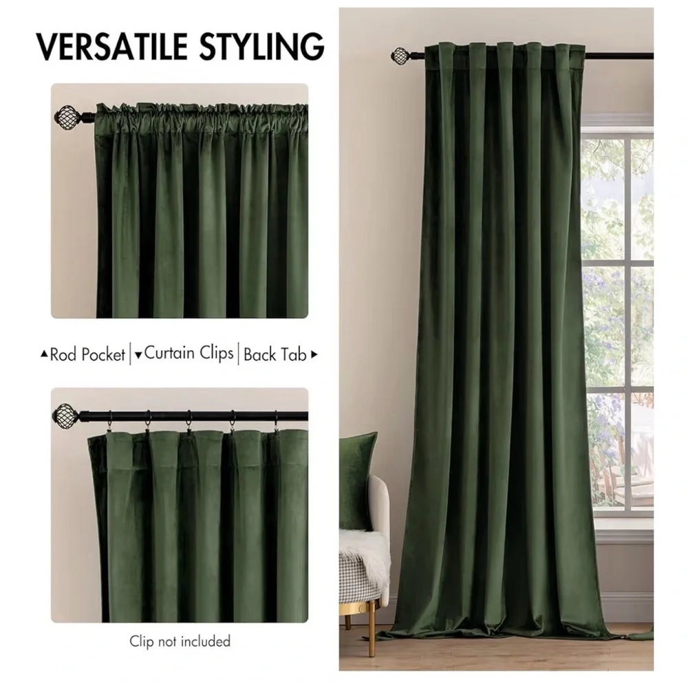 Deep Green Velvet Curtains - 52” W x 84” L
