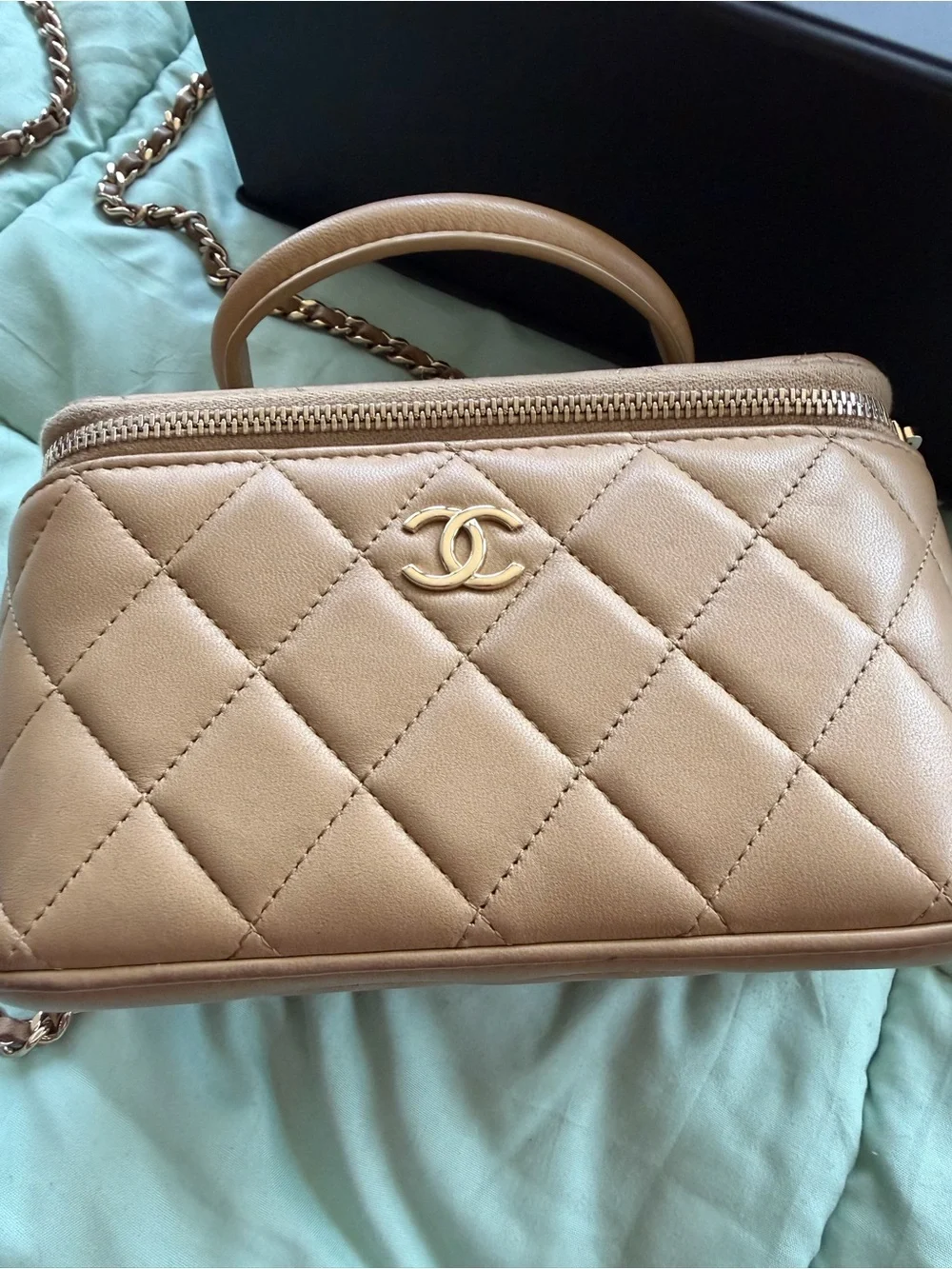 CHANEL Quilted Mini Vanity Bag in Taupe
