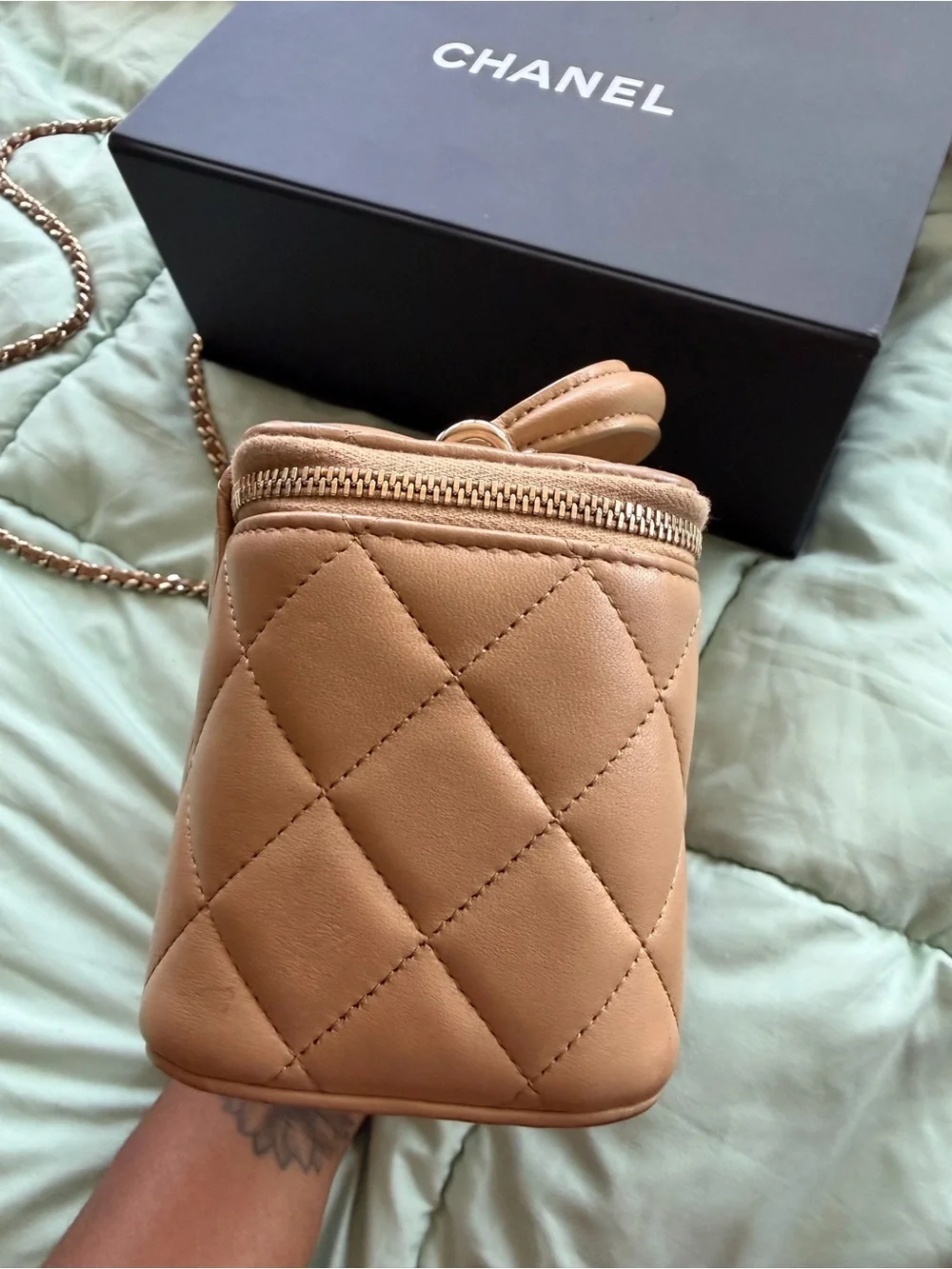 CHANEL Quilted Mini Vanity Bag in Taupe