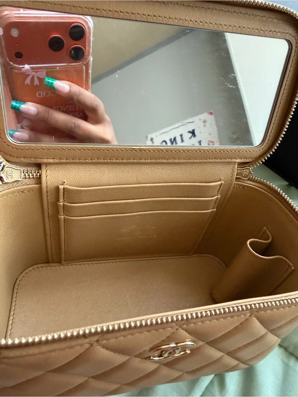 CHANEL Quilted Mini Vanity Bag in Taupe
