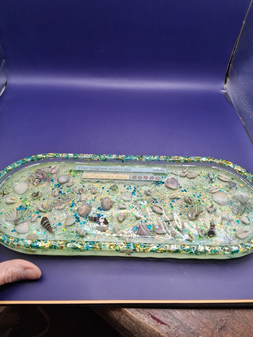 Handmade Coastal Shell Trinket Tray - Teal & Seafoam