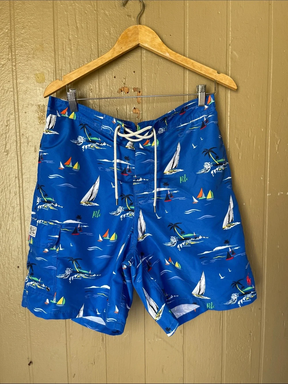 Polo by Ralph Lauren Blue Nautical Sailboat Swim Trunk Shorts in Blue Size L