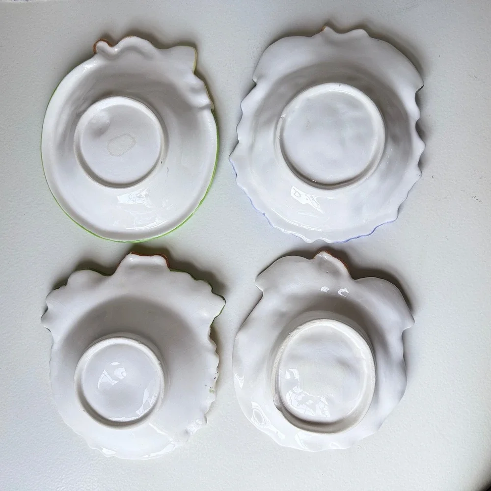 Vintage Ceramic Fruit Floral Bowls Set of 4 Watermelon Rose Daisy Hydrangea 6 in