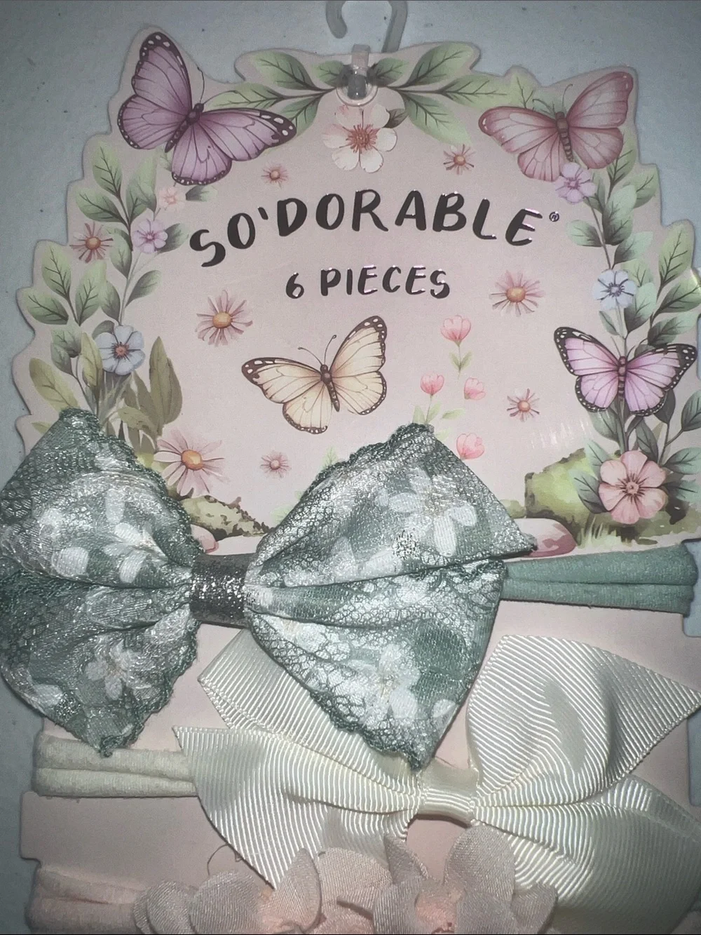 Pastel Girls' Bow & Flower Hair Tie Set - Pink, Cream, Green (6 pcs)