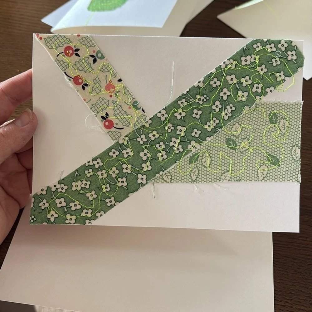St Patties Day cards Handmade Green and White Greeting Cards with fabric