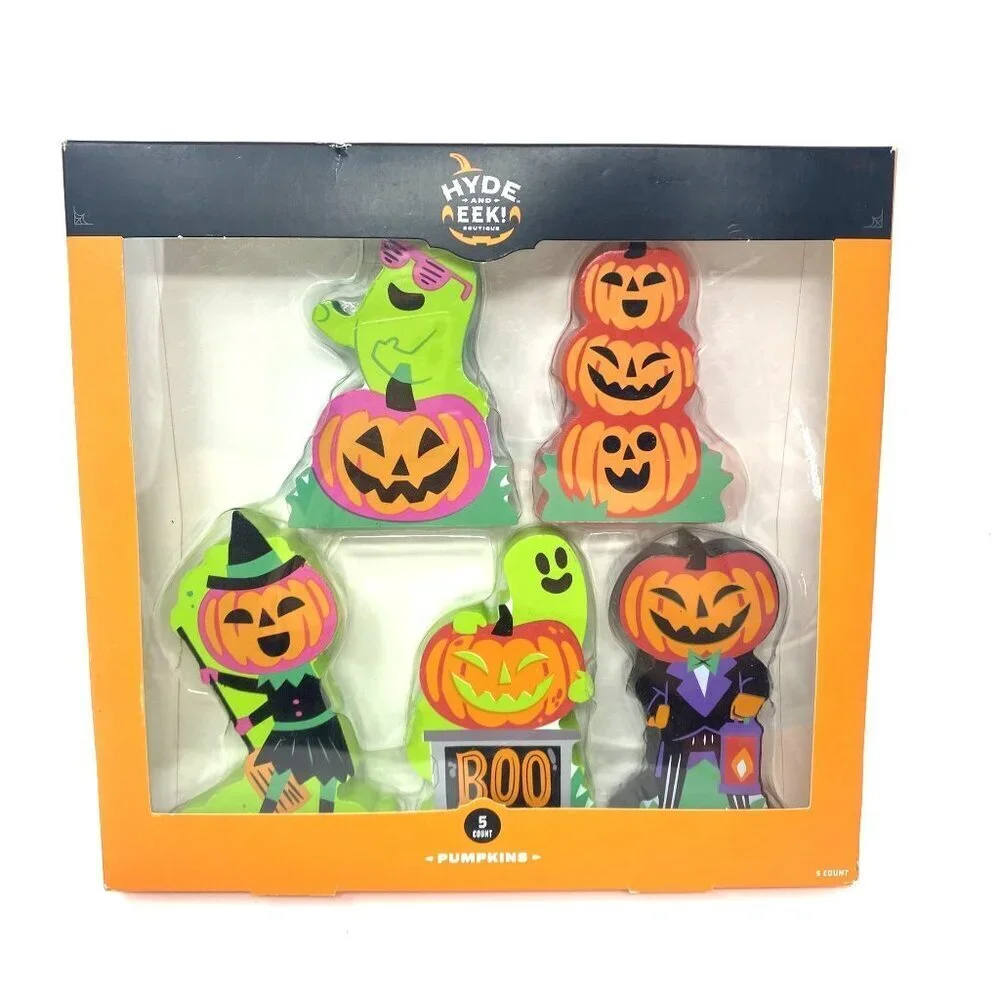 Target Hyde & EEK! Wood Pumpkins Mini Mantel Halloween Decorative Figurine Set