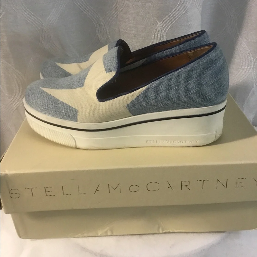Stella McCartney Denim Blue Star Platform Slip-Ons