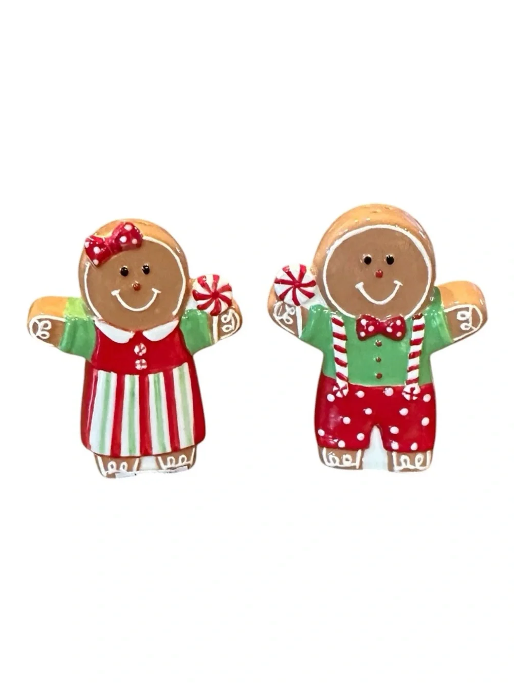Gingerbread Couple Salt & Pepper Shakers — Red & Green