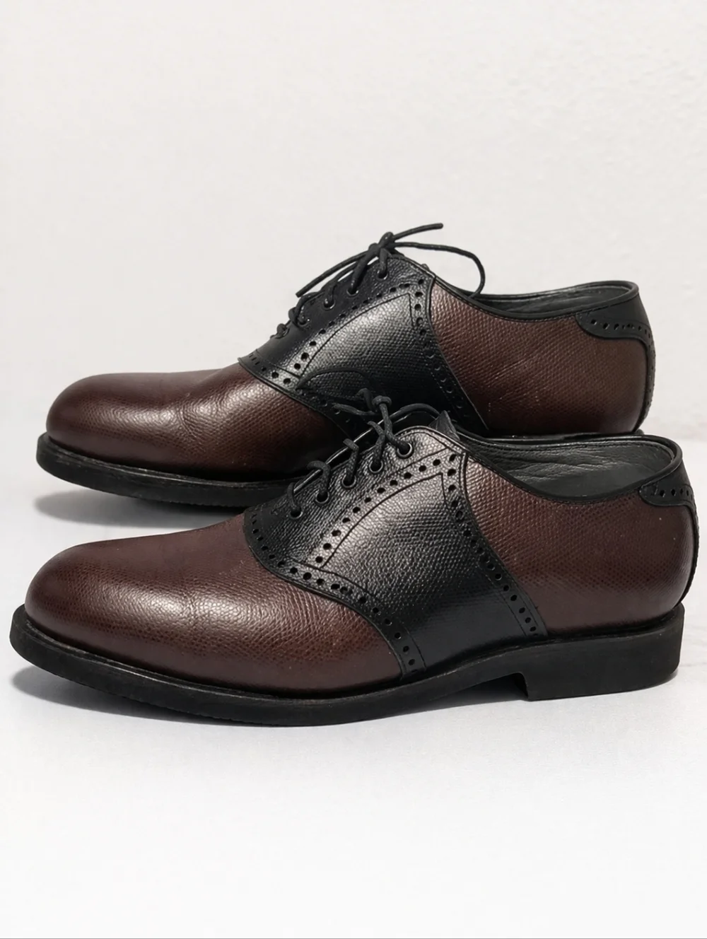 Men's  Brown Black Saddle Dress Shoes Leather Wingtip Oxford Classic Two Tone