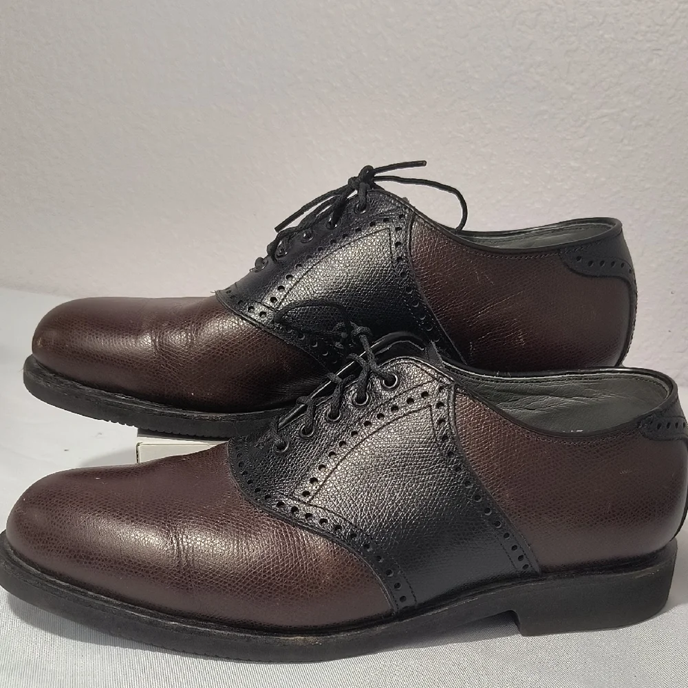Men's  Brown Black Saddle Dress Shoes Leather Wingtip Oxford Classic Two Tone