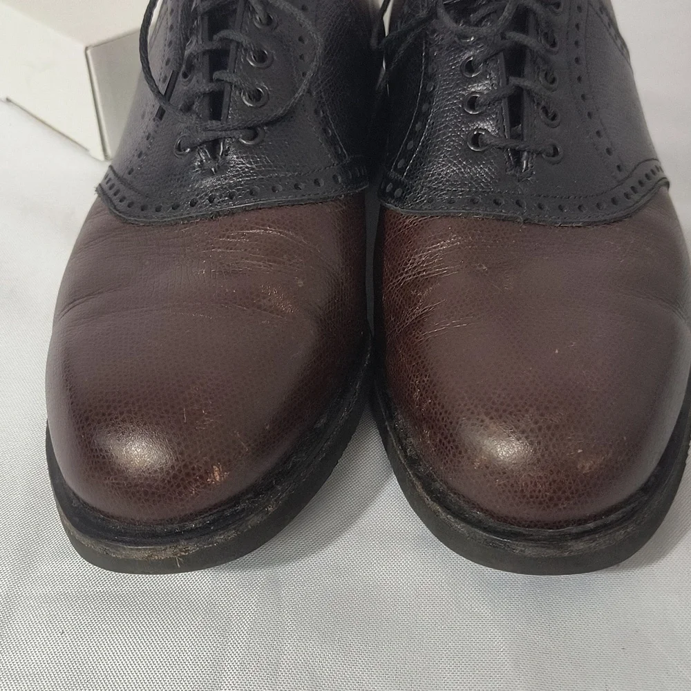 Men's  Brown Black Saddle Dress Shoes Leather Wingtip Oxford Classic Two Tone