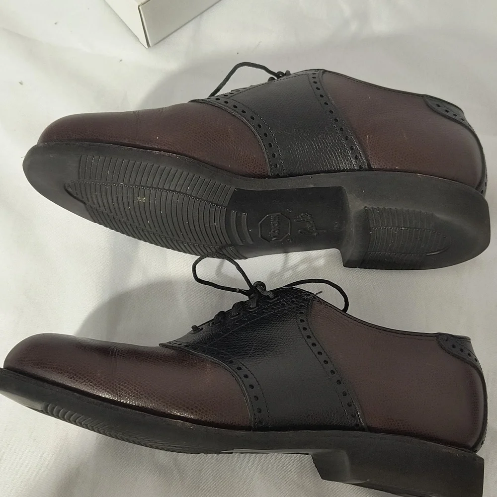 Men's  Brown Black Saddle Dress Shoes Leather Wingtip Oxford Classic Two Tone
