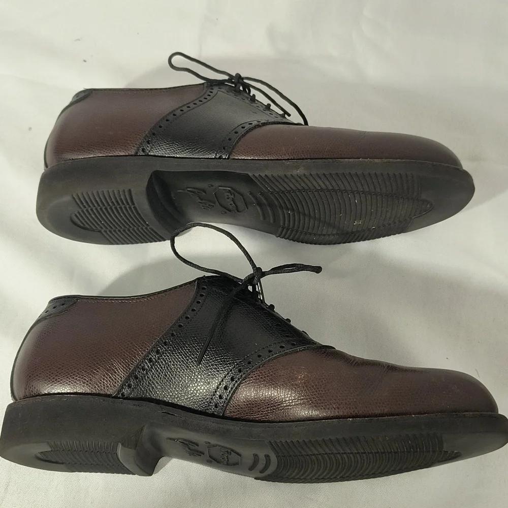 Men's  Brown Black Saddle Dress Shoes Leather Wingtip Oxford Classic Two Tone