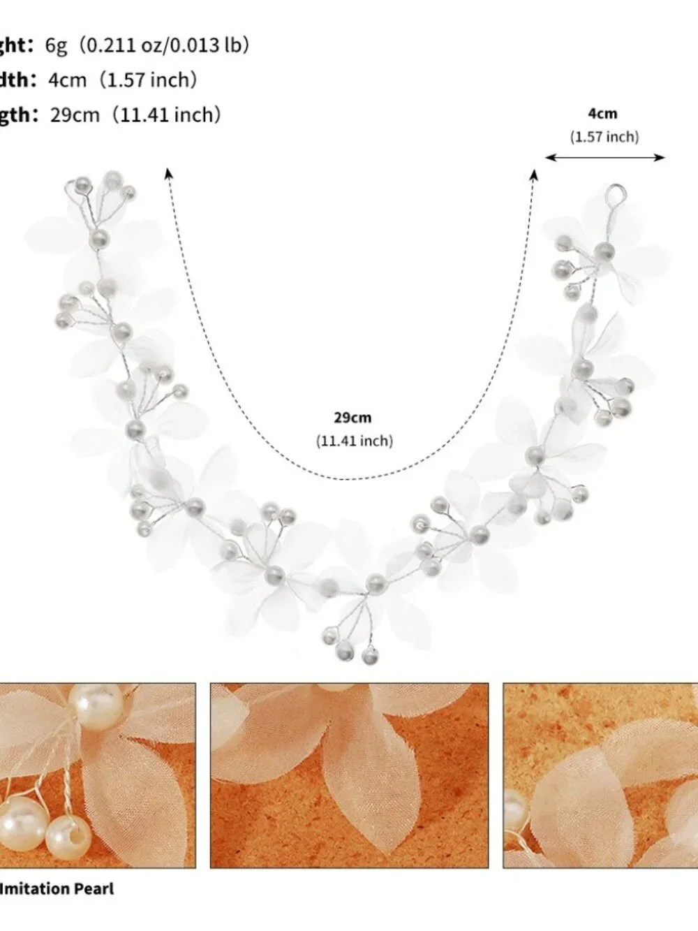 White Tulle Flower Bridal Headband | Pearl Wedding Hair Vine Floral Tiara