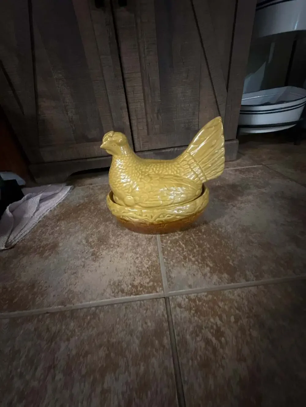 Vintage Yellow Ceramic Hen on Nest Egg Holder Lidded Dish