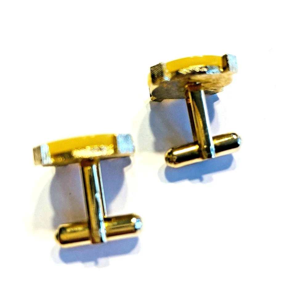 Vintage Mid Century Cufflinks Yellow Moonglow Thermoset Button Fronts Novelty