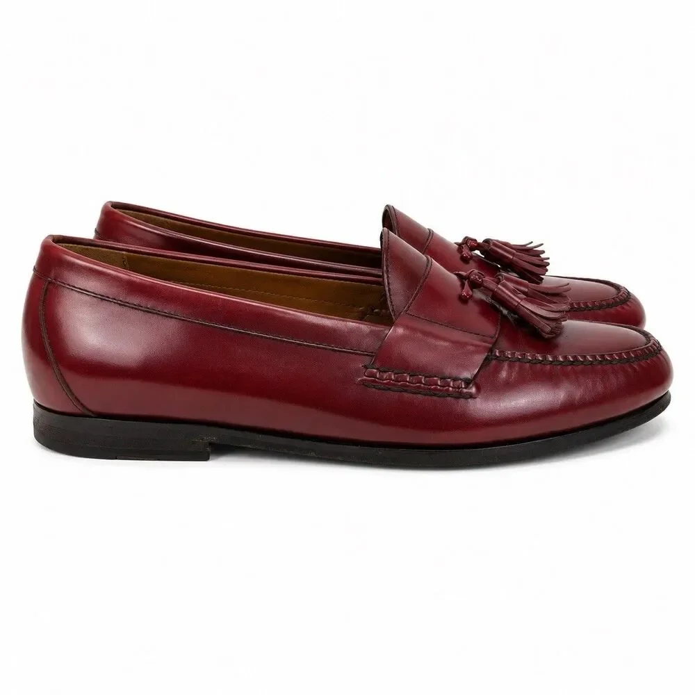 Cole Haan Pinch Tassel Loafers Men 10.5 Burgundy Oxblood Leather Dress Shoes
