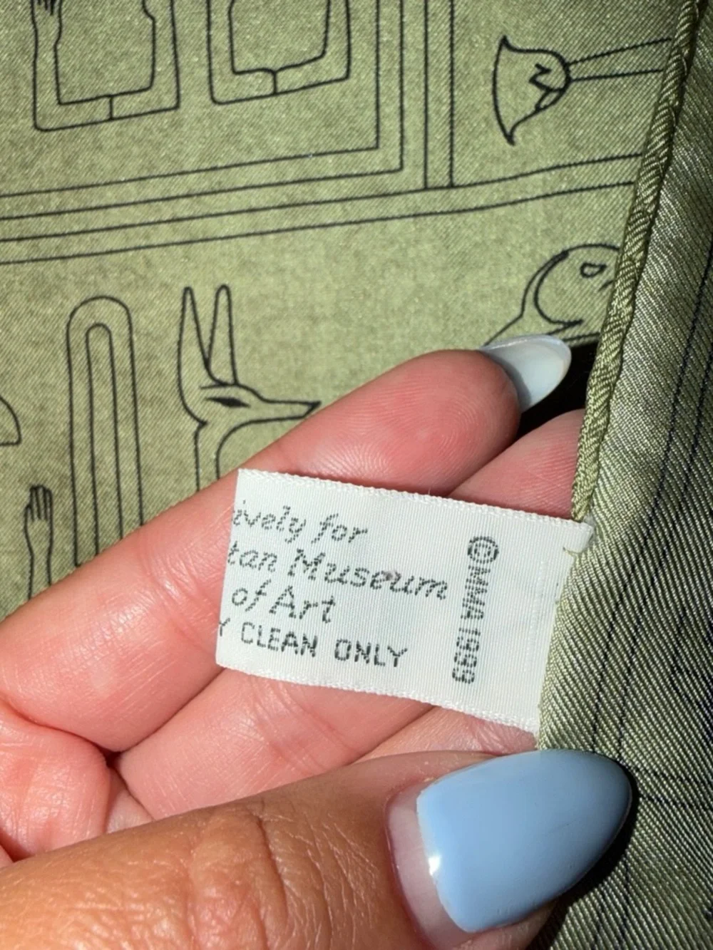 Egyptian Hieroglyph Print Lightweight Scarf in Olive Green