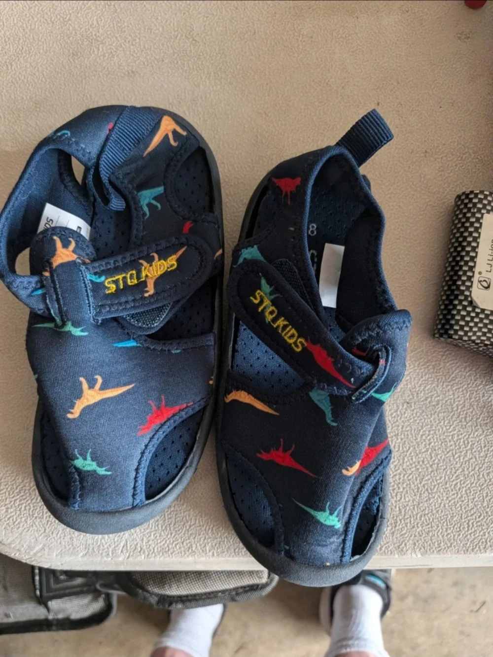 STA Kids Navy Dino Print Toddler Sandals