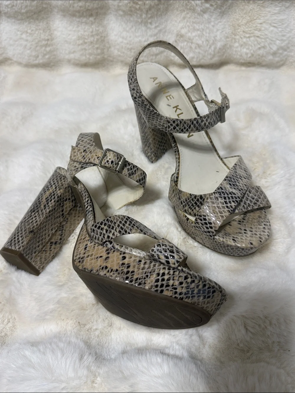 Anne Klein Neutral Snake-Print Platform Heels
