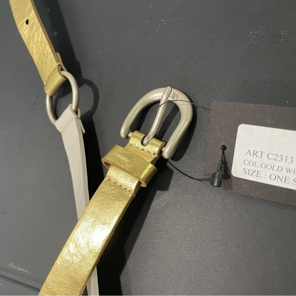 Martina Mori Leather White & Gold D Ring Belt Made In Italy Silver Buckle Chic!