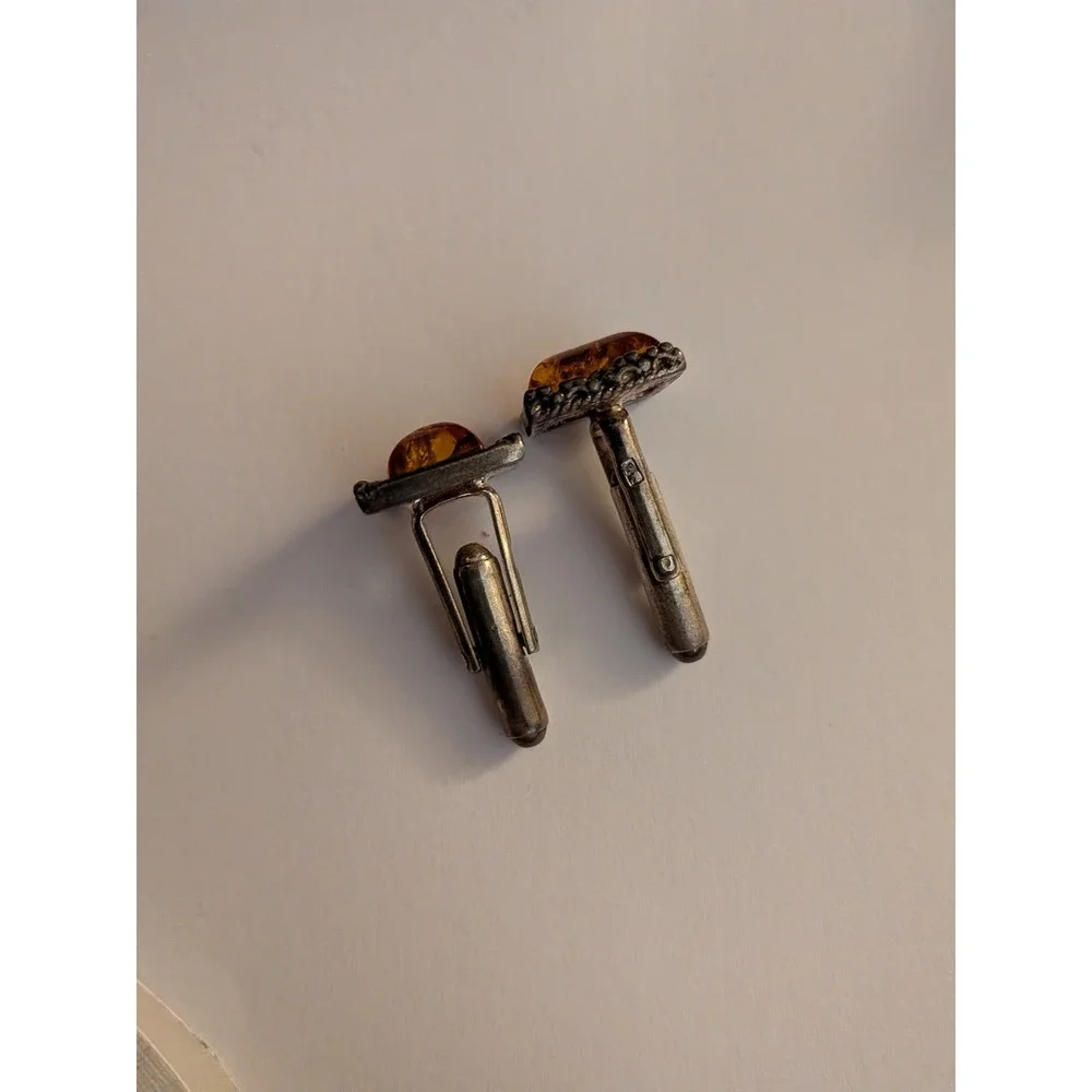Gintaras Baltic Amber Sterling Silver 925 Cufflinks Made in Lithuania Vintage