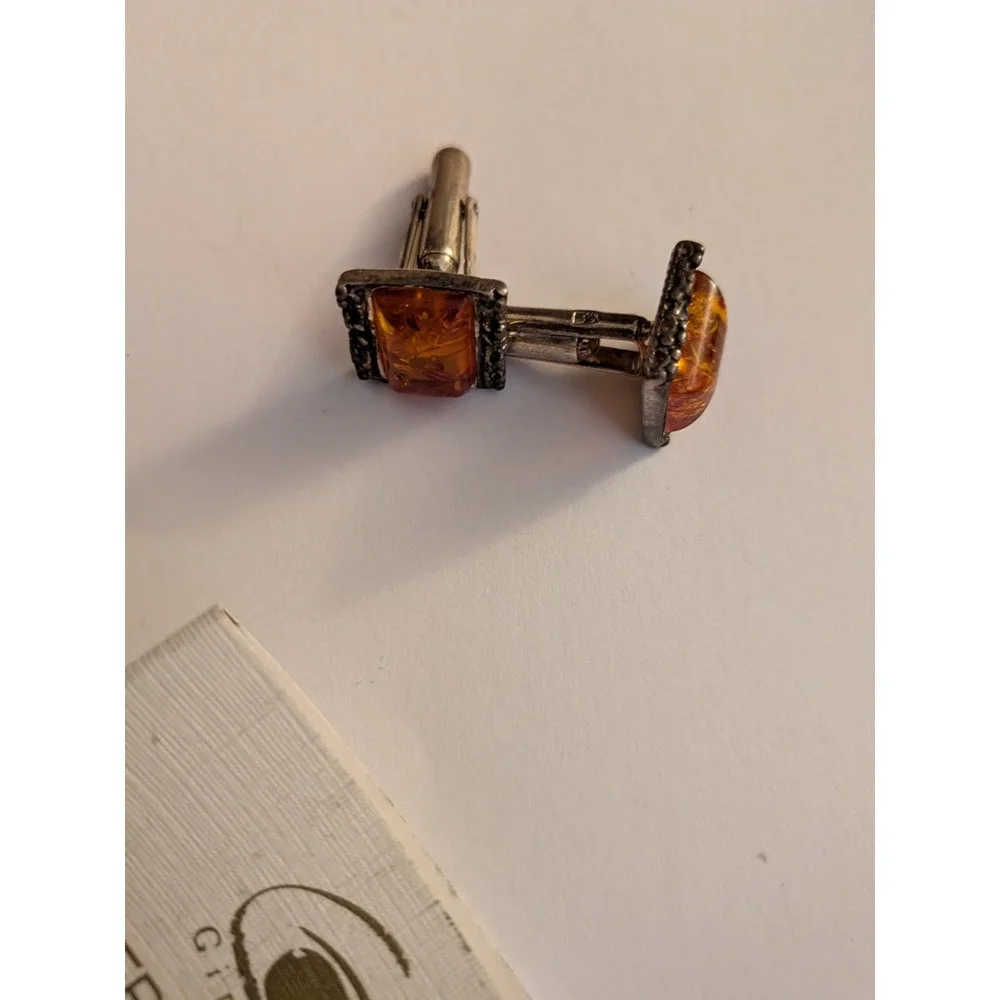 Gintaras Baltic Amber Sterling Silver 925 Cufflinks Made in Lithuania Vintage