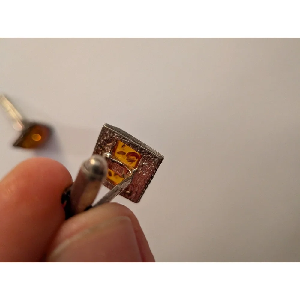 Gintaras Baltic Amber Sterling Silver 925 Cufflinks Made in Lithuania Vintage