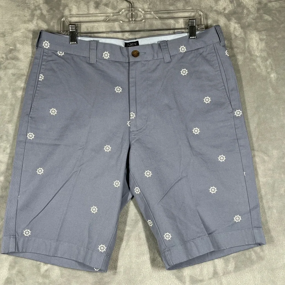 J Crew Rivington Mens Shorts 35W Blue Nautical Ship Wheel Print Casual Chino