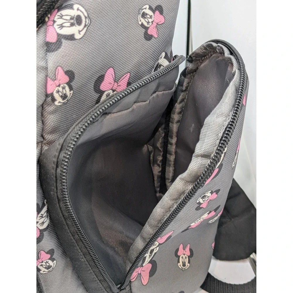 Disney Minnie Mouse Backpack Gray Pink Bow School Travel Book Bag 12x17 Kids