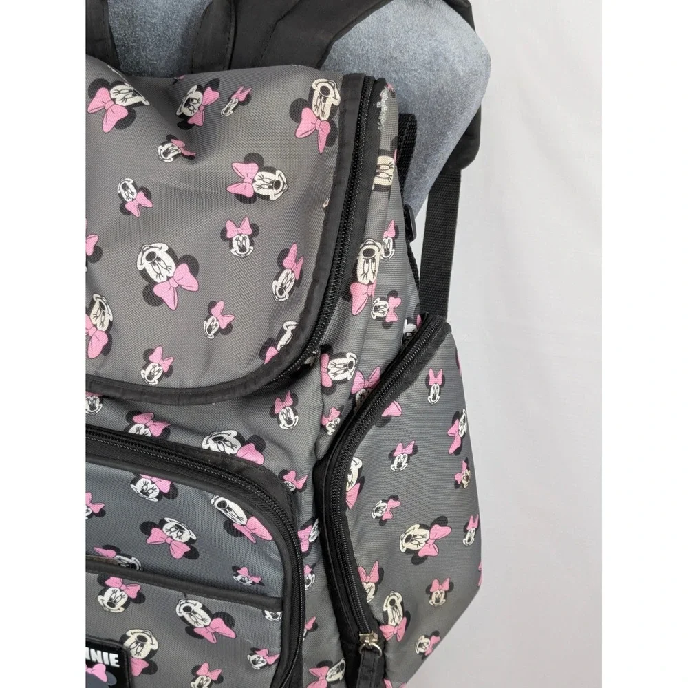 Disney Minnie Mouse Backpack Gray Pink Bow School Travel Book Bag 12x17 Kids