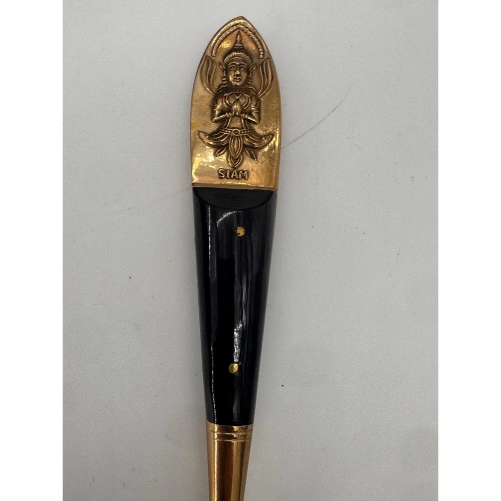 Vintage James Thailand Nickel Bronze Dessert Utensil Set 19pc Siam Goddess Case