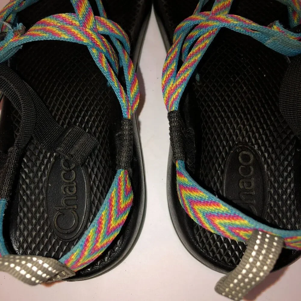 Chaco ZX/1 Eco Tread Sandals Youth 5 Kids Rainbow Fiesta Stripes Double Straps