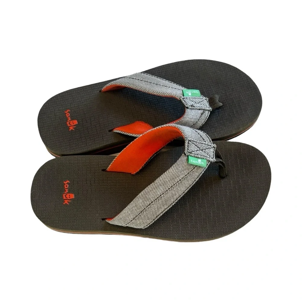 Sanuk Tribune Kids‎ Flip Flops Size 2-3 Gray Orange Black