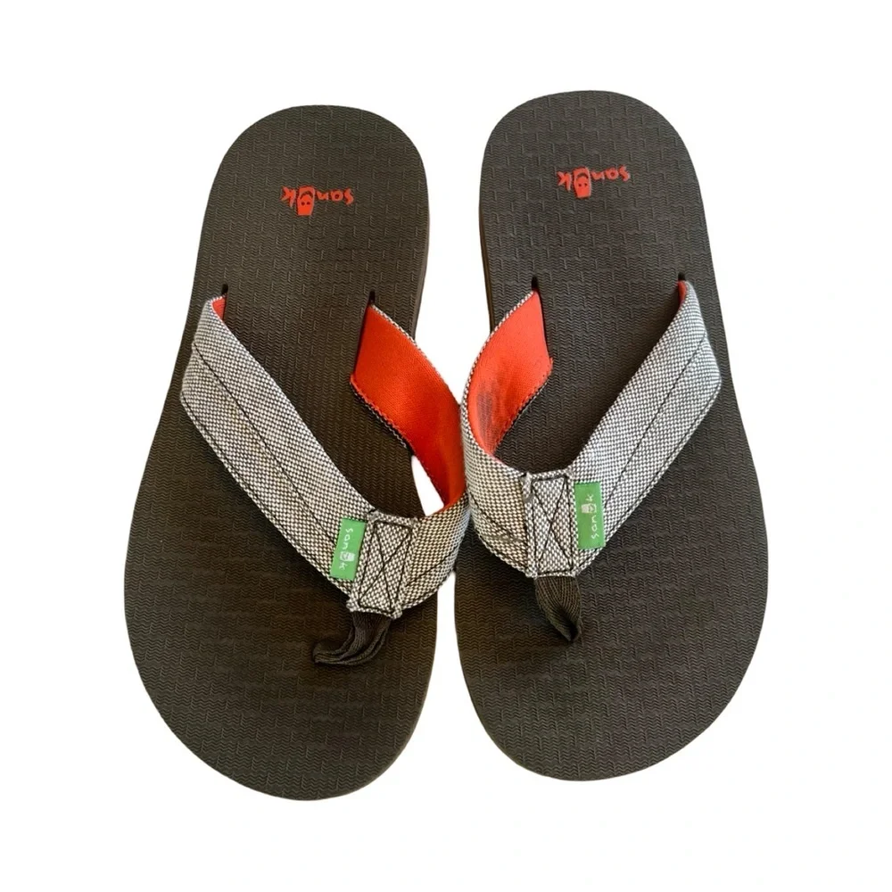 Sanuk Tribune Kids‎ Flip Flops Size 2-3 Gray Orange Black
