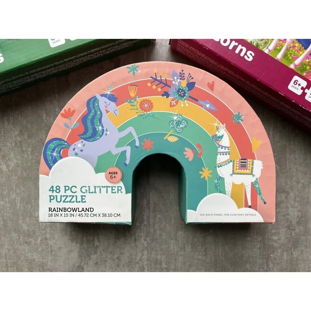Set Lot of 3 Kids 6+ Years Puzzles Unicorns Pets Glitter Rainbow Cute Fun Learn
