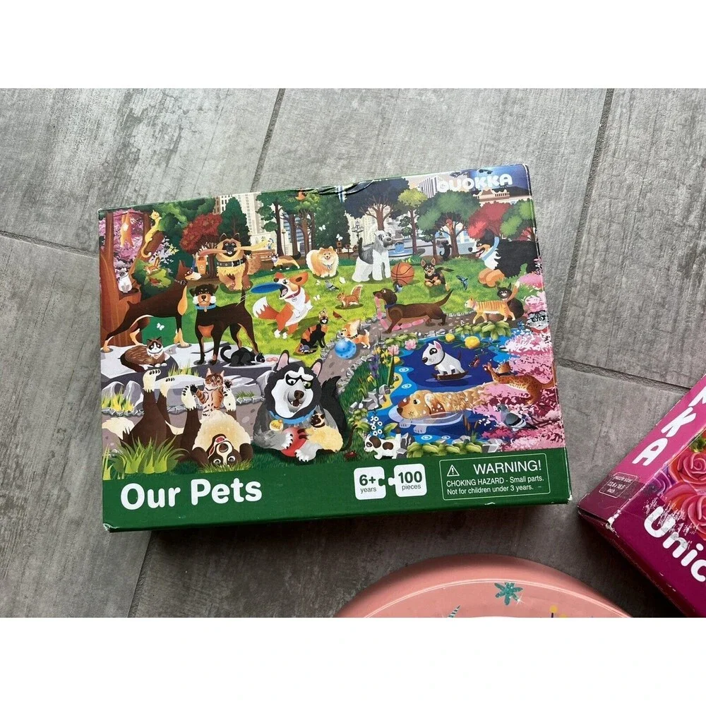 Set Lot of 3 Kids 6+ Years Puzzles Unicorns Pets Glitter Rainbow Cute Fun Learn