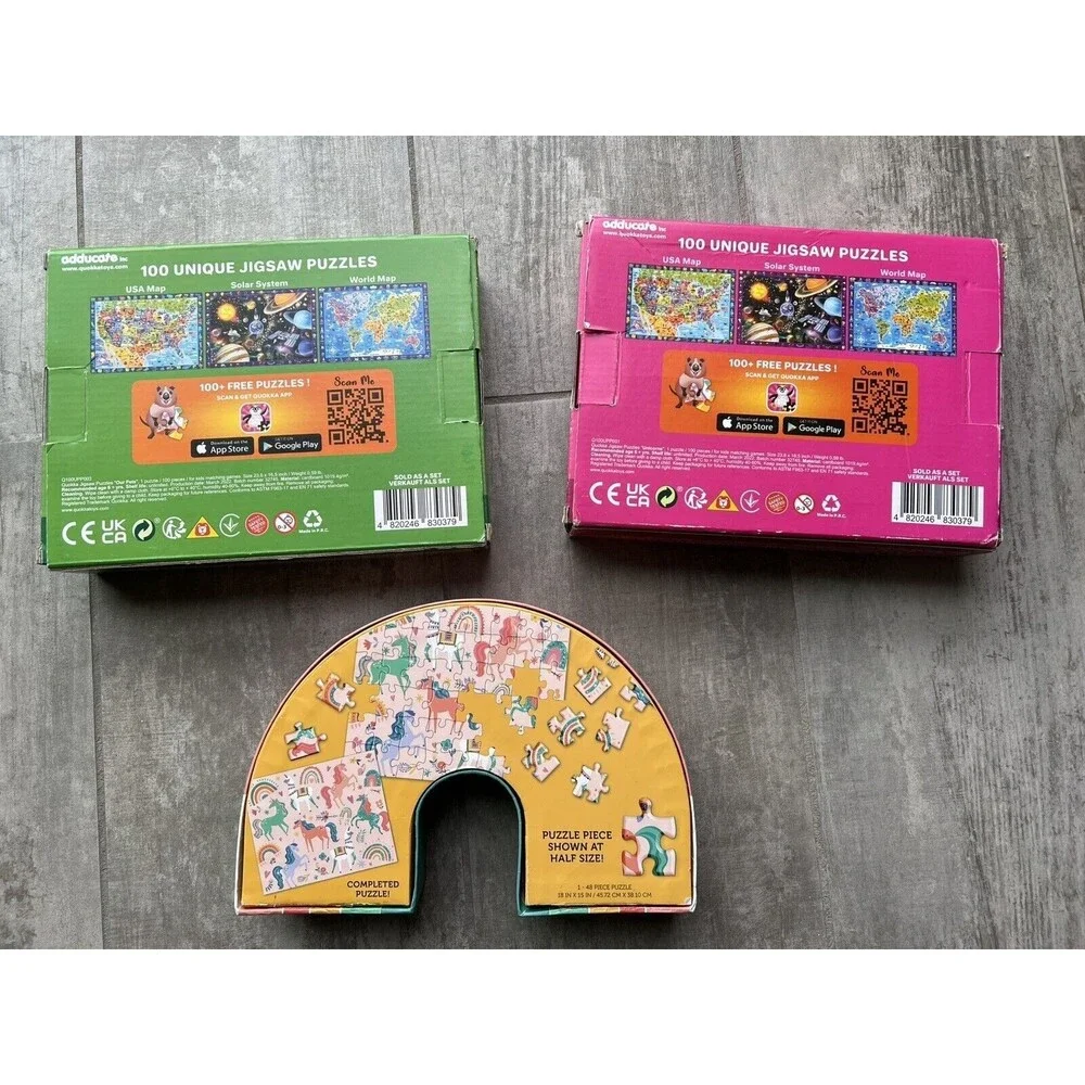 Set Lot of 3 Kids 6+ Years Puzzles Unicorns Pets Glitter Rainbow Cute Fun Learn