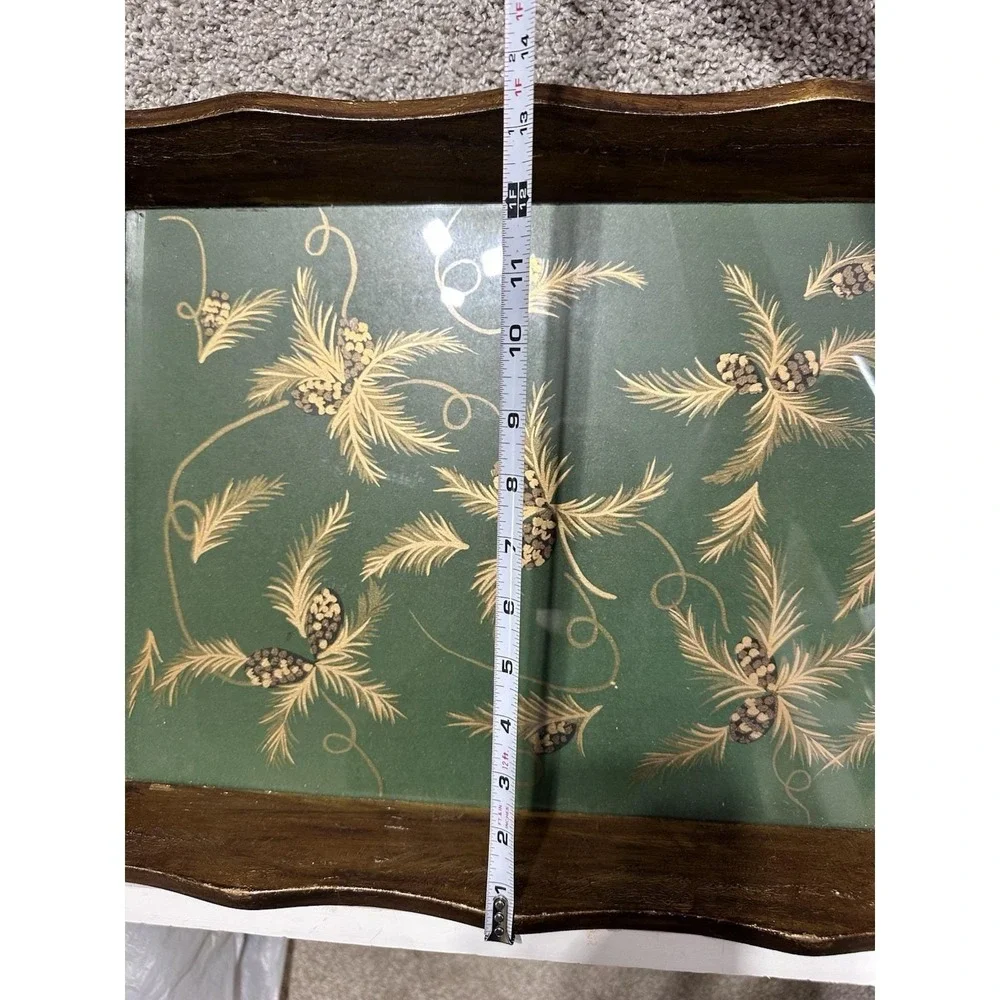 Vintage Christmas Tray Green Gold Pinecone Wood Serving Tray Target 2002