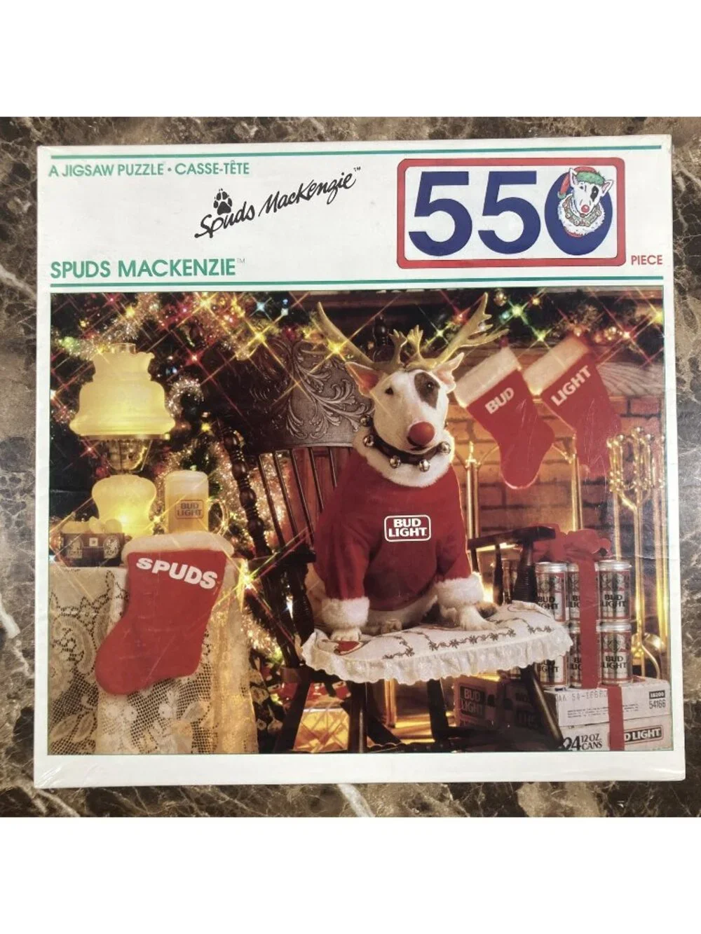 Vintage Spuds MacKenzie 1987 Bud Light Christmas Holiday Jigsaw Puzzle 550 Piece