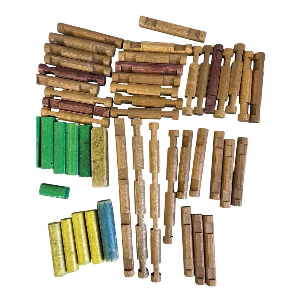 Vintage Wooden Building Blocks Lot Lincoln Logs Alphabet Blocks‎ Mixed Set 80+pc
