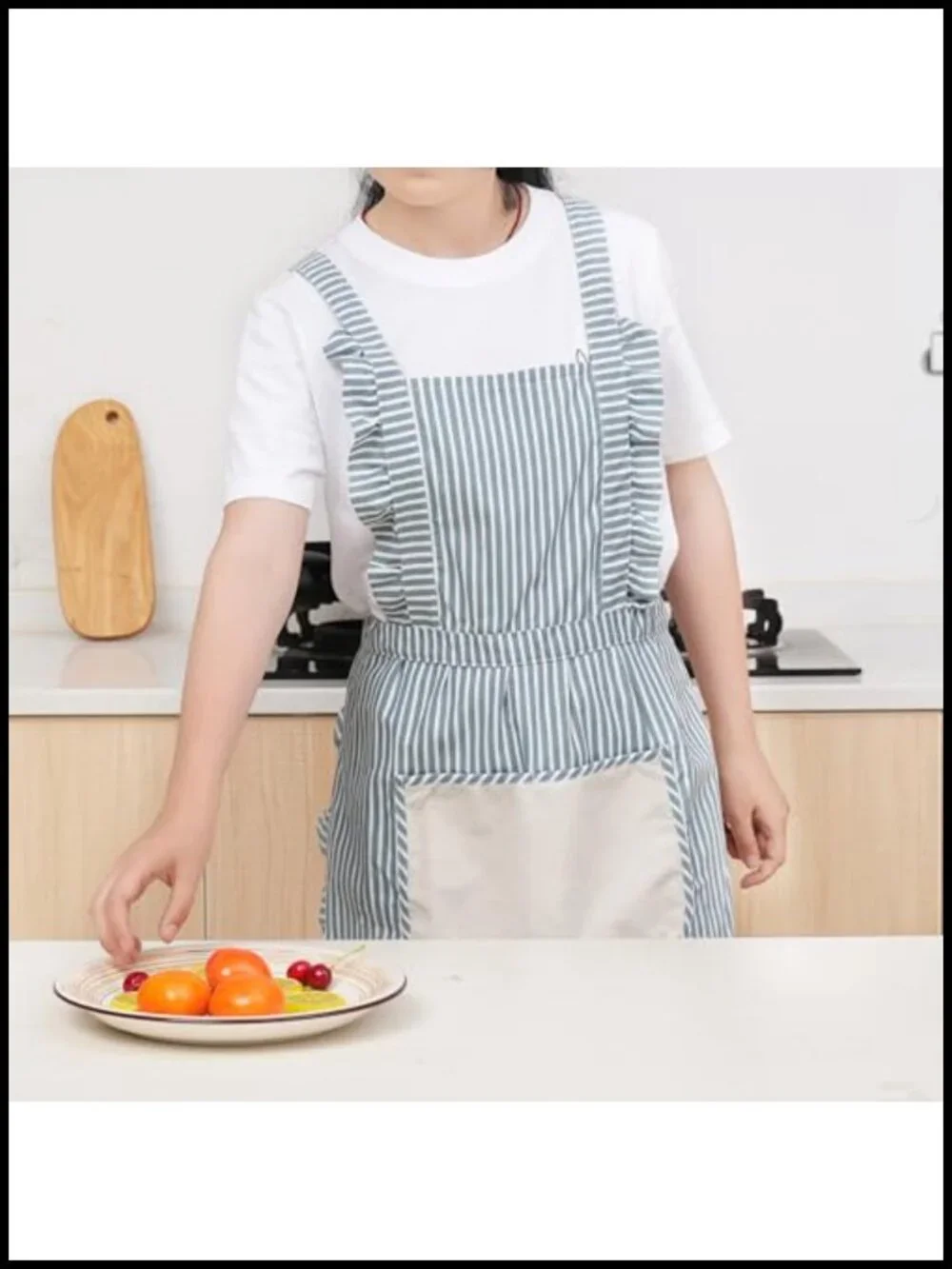 Cotton Bib Apron with Pocket, Adjustable Kitchen Apron for Cooking Baking
