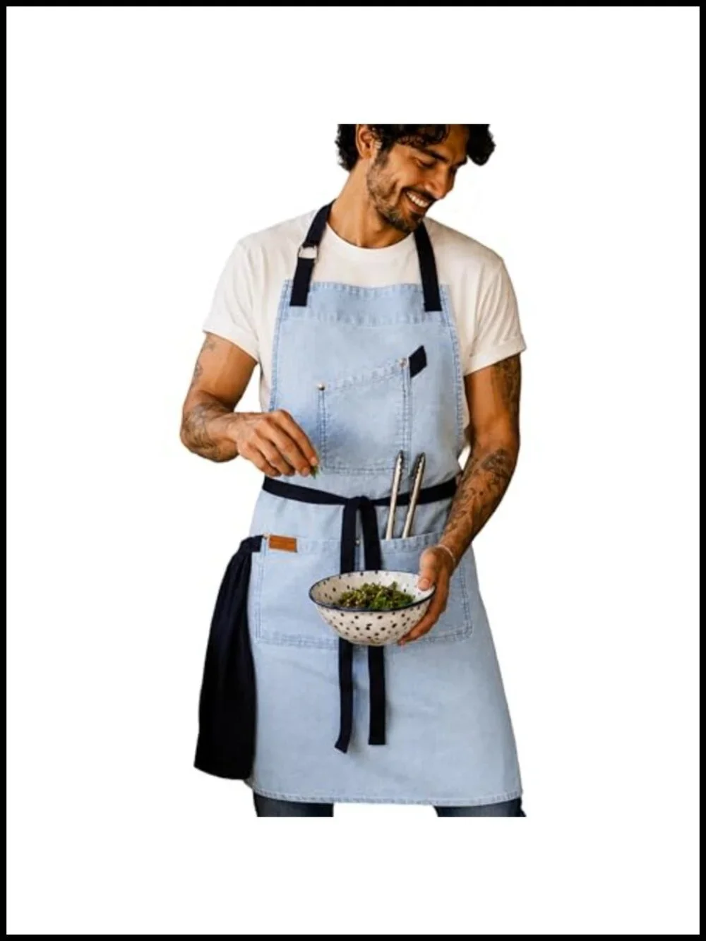 100% Cotton Denim Chef Apron with Terry Towel and 3 Pockets
