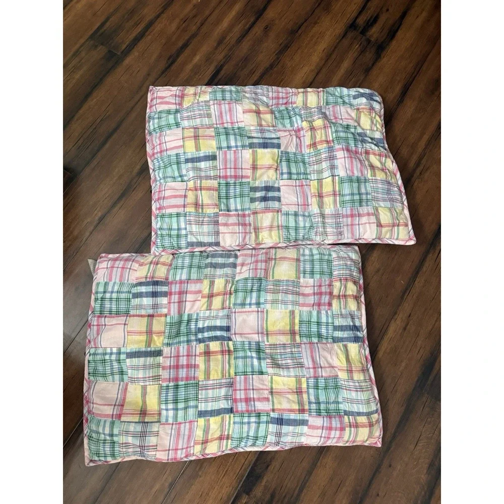 Set‎ Of 2 RALPH LAUREN Madras Plaid Quilted Standard Pillow Shams Pink Carly