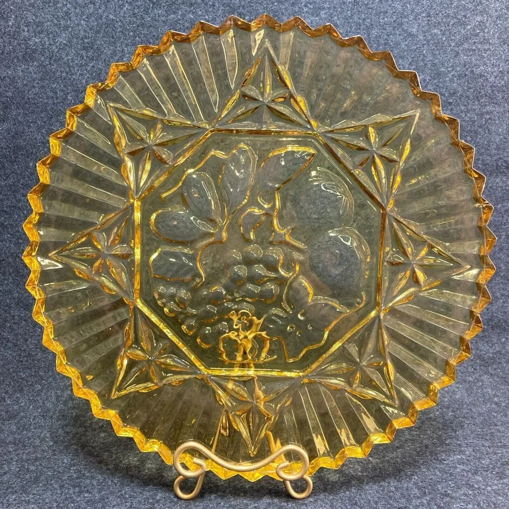 Vintage Amber Federal Fruit Glass Serving Plate 1940's‎ Pioneer Fruit Pattern