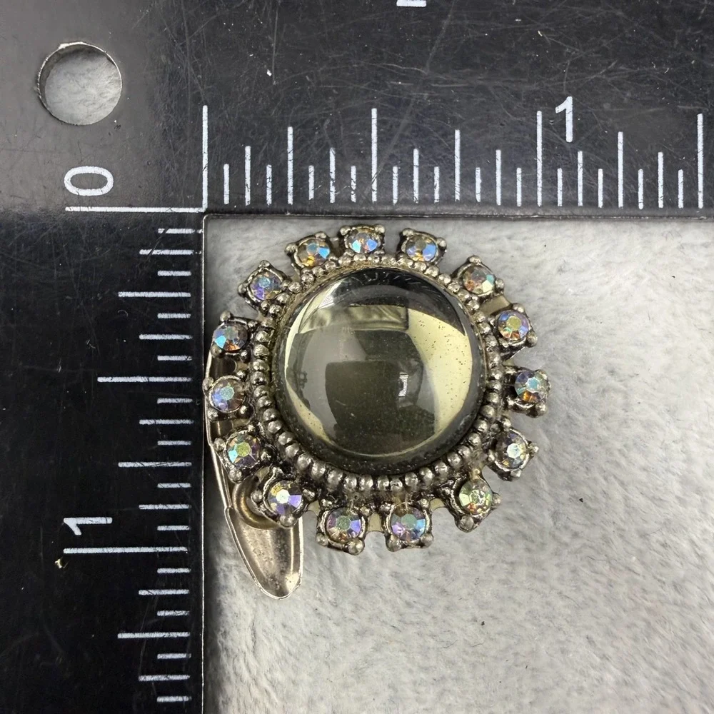 Vintage Glass  Cufflinks‎ Silver Tone Rhinestone AB