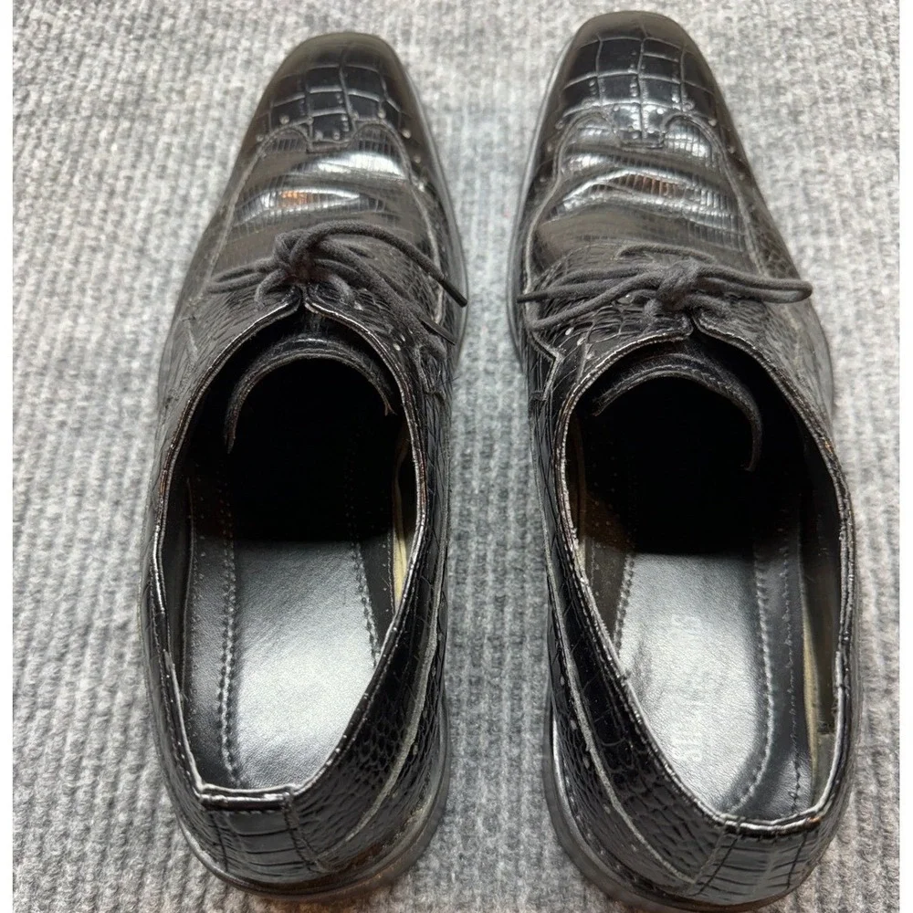 Stacy‎ Adams Croc Lizard Embossed Dress Shoes Mens 11.5 Black Leather Oxford